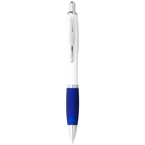 Nash ballpoint pen white barrel and coloured grip (blue ink)